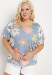 Granatowy Bawełniany T-shirt z Krótkim Rękawem w Kwiatowy Wzór Zorantia. Niebieskie t-shirty damskie Born2be, bez wzorów, z bawełny, bez kołnierzyka. Za 64.99 zł.