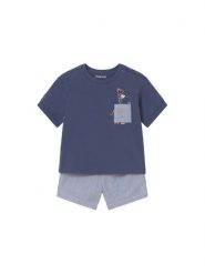 Mayoral Komplet t-shirt i spodenki 1228 Granatowy Regular Fit. Niebieskie t-shirty i koszulki chłopięce Mayoral, bez wzorów, z syntetyku, bez kołnierzyka, bez ramiączek. Za 159.99 zł.