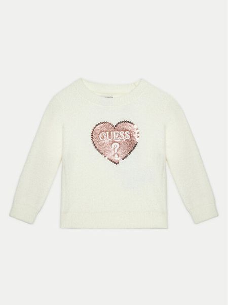 Guess Sweter K4BR02 Z3220 Écru Regular Fit. Swetry dziewczęce Guess, z aplikacjami, z syntetyku, bez kołnierzyka, bez ramiączek. Za 119.99 zł.