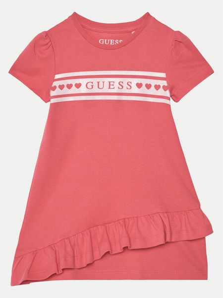 Guess Sukienka codzienna K5RK04 KA6W4 Różowy Regular Fit. Czerwone sukienki dziewczęce Guess, z aplikacjami, z bawełny, bez ramiączek, proste. Za 79.99 zł.