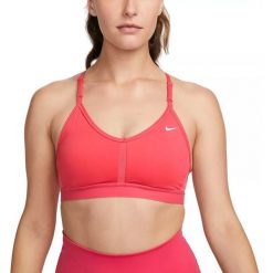 Stanik Sportowy Nike Bra W Nk Indy V-neck. Czerwone biustonosze sportowe damskie Nike, bez wzorów. Za 123.20 zł.