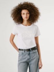 Pepe Jeans Koszulka "Aria" w kolorze białym rozmiar: M. Białe bluzki damskie Pepe Jeans, m, bez wzorów, z bawełny, bez kołnierzyka, bez ramiączek. Za 105.38 zł.
