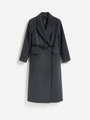 Płaszcz z dodatkiem wełny - ciemnoszary. Szare płaszcze damskie Reserved, l, bez wzorów, z tkaniny, bez kaptura. Za 379.99 zł.