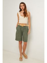 Lin Passion Lniane bermudy w kolorze khaki rozmiar: 36/38. Brązowe szorty damskie Lin Passion, bez wzorów, ze lnu. Za 129.95 zł.