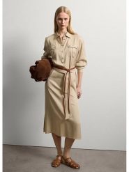 STEFANEL Sukienka w kolorze beżowym rozmiar: M. Brązowe sukienki damskie Stefanel, bez wzorów, z tkaniny, bez ramiączek. Za 304.99 zł.