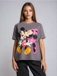 Koszulka z krótkim rękawem Mickey Mouse - szary. Szare koszulki damskie Sinsay, l, bez wzorów, bez kołnierzyka, bez ramiączek. Za 29.99 zł.