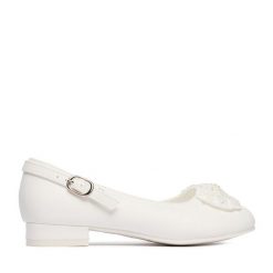 Baleriny JENNY. Białe baleriny dziewczęce Jenny, bez wzorów, bez obcasa, bez zapięcia. Za 99.99 zł.