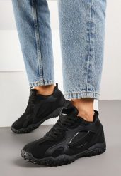 Czarne Sneakersy Ozdobione Tłoczoną Cholewką Pillitha. Czarne obuwie sportowe damskie Renee, z jeansu, bez zapięcia. Za 74.99 zł.