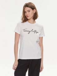 Tommy Hilfiger T-Shirt Signature WW0WW41674 Biały Regular Fit. Białe t-shirty damskie Tommy Hilfiger, s, bez wzorów, z bawełny, bez kołnierzyka. Za 119.99 zł.