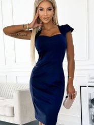 Sukienka Model 318-5 Navy - Numoco. Niebieskie sukienki damskie NUMOCO, z aplikacjami, z elastanu, eleganckie, bez ramiączek. Za 307.52 zł.