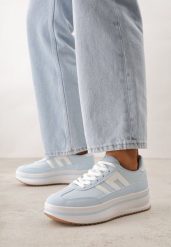 Jasnoniebieskie Sneakersy na Platformie z Geometrycznym Motywem Hippiopis. Niebieskie obuwie sportowe damskie Renee, z jeansu, bez zapięcia. Za 79.99 zł.