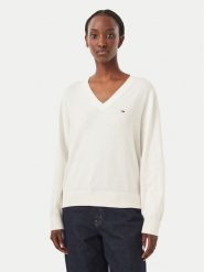 Tommy Jeans Sweter Essential DW0DW23362 Biały Regular Fit. Białe swetry klasyczne damskie Tommy Jeans, m, z bawełny, bez kołnierzyka. Za 369.99 zł.
