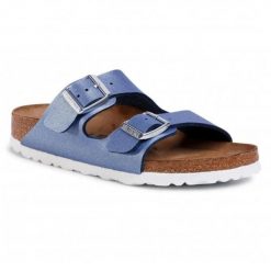 Klapki damskie Birkenstock Arizona BS regular. Niebieskie klapki damskie Birkenstock, bez wzorów, z materiału, bez obcasa, bez zapięcia. Za 287.00 zł.