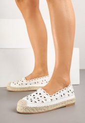 Białe Płaskie Espadryle Ażurowe Ozdobione Plecionką Sefiena. Białe espadryle damskie Born2be, z aplikacjami, bez obcasa, na płaskiej podeszwie. Za 79.99 zł.