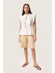 Soaked in Luxury Bluzka w kolorze kremowym rozmiar: M. Brązowe bluzki damskie Soaked in Luxury, m, bez wzorów, z bawełny, bez kołnierzyka, bez ramiączek. Za 152.99 zł.