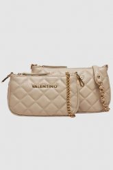 VALENTINO Podwójna beżowa torebka Ocarina Crossbody. Brązowe torebki wieczorowe damskie Valentino by Mario Valentino, bez wzorów, małe, bez dodatków. W wyprzedaży za 399.99 zł.