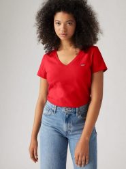 Levi's Koszulka w kolorze czerwonym rozmiar: XS. Czerwone bluzki damskie Levi's, s, bez wzorów, z bawełny, bez kołnierzyka, bez ramiączek. Za 47.95 zł.