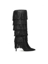 Steve Madden Kozaki Wanderlust SM11004766 Czarny. Czarne kozaki damskie Steve Madden, ze skóry, bez obcasa, na szpilce, bez zapięcia. Za 1,199.00 zł.
