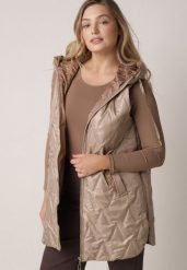 Brązowa Pikowana Kamizelka o Długim Kroju z Nieodpinanym Kapturem w Romby Dephice. Brązowe kamizelki damskie Born2be, l, bez wzorów, z jeansu, z kapturem. Za 139.99 zł.