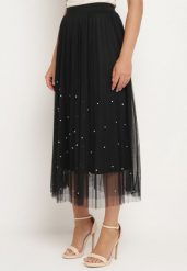 Czarna Plisowana Tiulowa Spódnica z Gumką w Pasie Ozdobiona Cyrkoniami Missalba. Czarne spódnice damskie Born2be, na co dzień, l, bez wzorów, z jeansu, eleganckie, midi. Za 49.99 zł.
