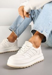 Beżowe Sneakersy z Geometrycznym Wzorem Fonawia. Brązowe obuwie sportowe damskie Renee, z jeansu, bez zapięcia. Za 79.99 zł.
