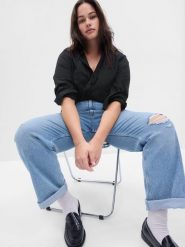 GAP Koszula w kolorze czarnym rozmiar: XXS. Czarne koszule damskie GAP, xxs, bez wzorów, z bawełny, bez kołnierzyka, bez ramiączek. Za 82.64 zł.