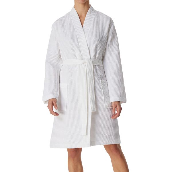 Szlafrok Waffel Piqué - Organic Cotton. Białe szlafroki damskie Schiesser, bez wzorów, z bawełny, bez kaptura. Za 295.00 zł.