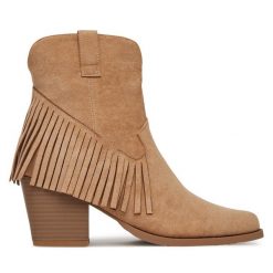 Kowbojki DeeZee. Brązowe botki damskie DeeZee, bez obcasa, na słupku, bez zapięcia. Za 149.99 zł.