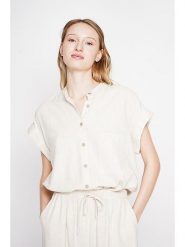 Le Jardin du Lin Lniana bluzka w kolorze kremowym rozmiar: 36. Brązowe bluzki damskie Le jardin du lin, bez wzorów, ze lnu, bez kołnierzyka, bez ramiączek. Za 130.99 zł.