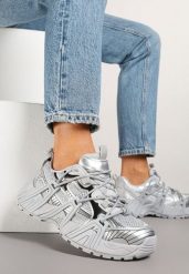 Srebrne Sneakersy na Platformie z Geometrycznym Wzorem Eledisa. Szare obuwie sportowe damskie Renee, z jeansu, bez zapięcia. Za 109.99 zł.