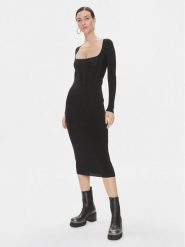 Pinko Sukienka dzianinowa Cavallo 101856 A16N Czarny Slim Fit. Czarne sukienki damskie Pinko, bez wzorów, z dzianiny, bez ramiączek. Za 569.99 zł.