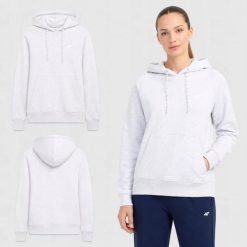 BLUZA DAMSKA 4F SPORTOWA Z KAPTUREM NIEROZPINANA XS SZARA KOLOR SZARY. Szare bluzy damskie 4F, l, bez wzorów, z bawełny, z kapturem. Za 102.19 zł.