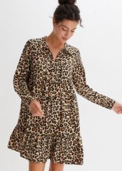 Sukienka w animalistyczny deseń. Brązowe sukienki damskie bonprix, bez wzorów, bez ramiączek. Za 139.99 zł.