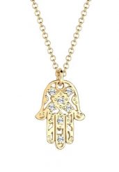 Elli Damska zawieszka ręka Hamsa z kryształami w pozłacanym srebrze 925 Sterling Silver Naszyjniki 1 ct Damski. Szare naszyjniki damskie Elli, z kryształem, pozłacane. Za 249.89 zł.