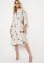 Jasnoszara Pudełkowa Sukienka z Bawełny z Regulowanym Rękawem Avamla. Szare sukienki damskie Born2be, bez wzorów, z bawełny, bez ramiączek. Za 159.99 zł.