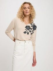 Cross Jeans Koszulka w kolorze kremowym rozmiar: M. Brązowe bluzki damskie Cross Jeans, m, bez wzorów, z jeansu, bez kołnierzyka, bez ramiączek. Za 79.03 zł.