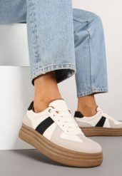 Beżowo-Czarne Sneakersy w Stylu Kultowych Tenisówek na Grubej Podeszwie Nanniris. Brązowe obuwie sportowe damskie Renee, z jeansu, bez zapięcia, tenisowe. Za 79.99 zł.
