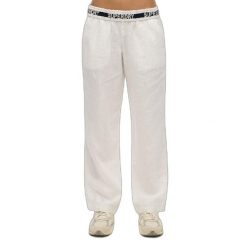 Spodnie damskie z sznurkiem wykonane z lnu Superdry. Białe spodnie dresowe damskie Superdry, bez wzorów. Za 402.35 zł.