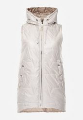 Jasnoszara Kamizelka z Nieodpinanym Kapturem i Geometrycznym Pikowaniem Kalousa. Szare kamizelki damskie Born2be, l, bez wzorów, z dresówki. Za 149.99 zł.