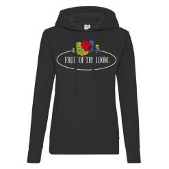Damska Bluza Z Kapturem Z Nadrukiem Logo W Stylu Vintage. Czarne bluzy damskie Fruit of the Loom, xl, bez wzorów, z kapturem. Za 97.99 zł.
