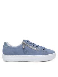 Rieker Sneakersy L59L1-10 Niebieski. Niebieskie obuwie sportowe damskie Rieker, ze skóry, bez zapięcia. Za 219.99 zł.