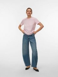 Vero Moda Koszulka w kolorze jasnoróżowym rozmiar: XS. Różowe bluzki damskie Vero Moda, xs, bez wzorów, z bawełny, bez kołnierzyka, bez ramiączek. Za 41.69 zł.