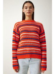 Happiness Istanbul Sweter w kolorze granatowo-kremowo-pomarańczowym rozmiar: onesize. Białe swetry klasyczne damskie Happiness Istanbul, ze splotem, bez kołnierzyka. Za 74.28 zł.