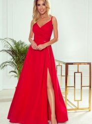Sukienka Model Chiara 299-1 Red - Numoco. Czerwone sukienki damskie NUMOCO, z aplikacjami, z elastanu, eleganckie, bez ramiączek. Za 392.26 zł.