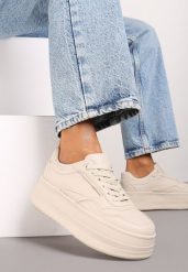 Beżowe Sneakersy na Tłoczonej Grubej Podeszwie Vaitessa. Brązowe obuwie sportowe damskie Born2be, z jeansu, bez zapięcia, trekkingowe. Za 74.99 zł.