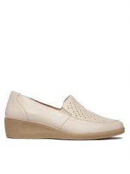 Caprice Półbuty 9-24352-46 Écru. Białe półbuty damskie Caprice, bez wzorów, ze skóry, bez obcasa, na koturnie, bez zapięcia. Za 234.99 zł.