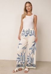 Kremowo-Niebieskie Spodnie Wiskozowe Szerokie z Florystycznym Motywem Casual Nelinore. Brązowe spodnie materiałowe damskie Born2be, bez wzorów, z jeansu. Za 49.99 zł.
