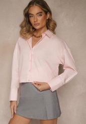 Różowa Casualowa Koszula z Bawełny Naliraella. Czerwone koszule damskie Renee, l, bez wzorów, z bawełny, bez kołnierzyka, bez ramiączek. Za 89.99 zł.