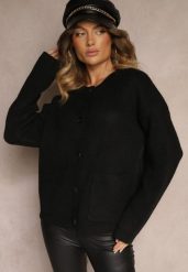 Czarny Rozpinany Casualowy Kardigan z Wełną Besalttia. Czarne kardigany damskie Renee, bez wzorów, z jeansu. Za 159.99 zł.