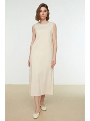 Trendyol Sukienka w kolorze beżowym rozmiar: XS. Brązowe sukienki damskie Trendyol, bez wzorów, z bawełny, bez ramiączek. Za 52.99 zł.